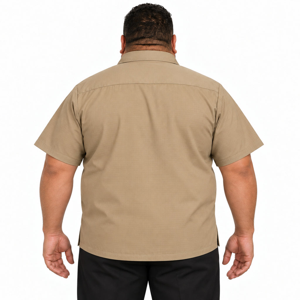 Camisa de trabajo Red Kap SY60 para hombre talla extra color Khaki, vista posterior desfajada