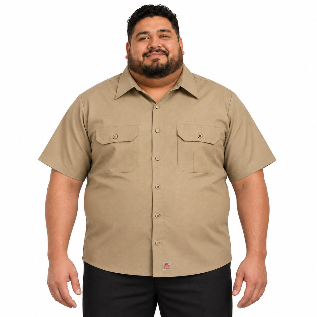 Camisa de trabajo Red Kap SY60 para hombre talla extra color Khaki, vista frontal desfajada