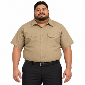 Camisa de trabajo Red Kap SY60 para hombre talla extra color Khaki, vista frontal fajada | color:khaki