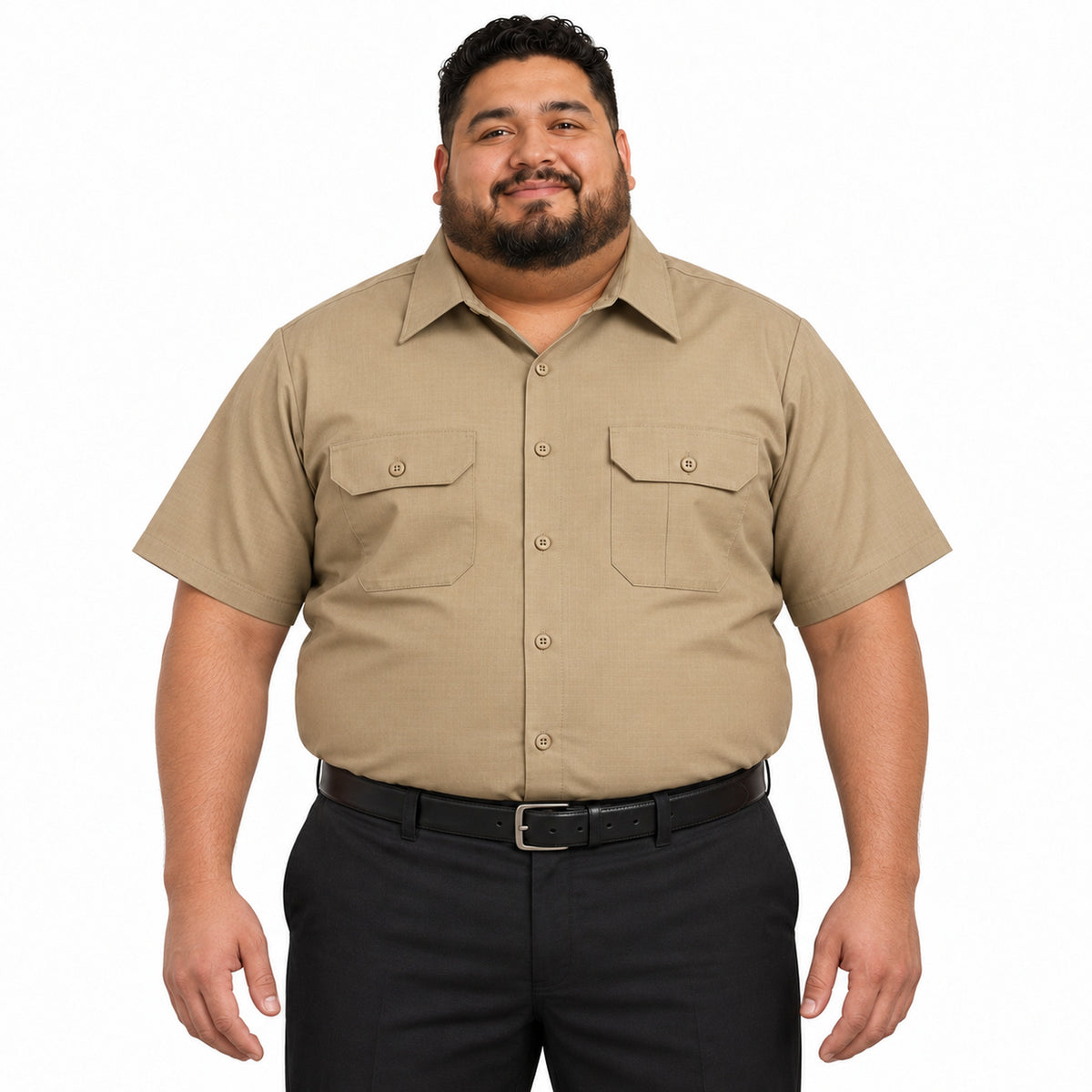 Camisa de trabajo Red Kap SY60 para hombre talla extra color Khaki, vista frontal fajada | color:khaki