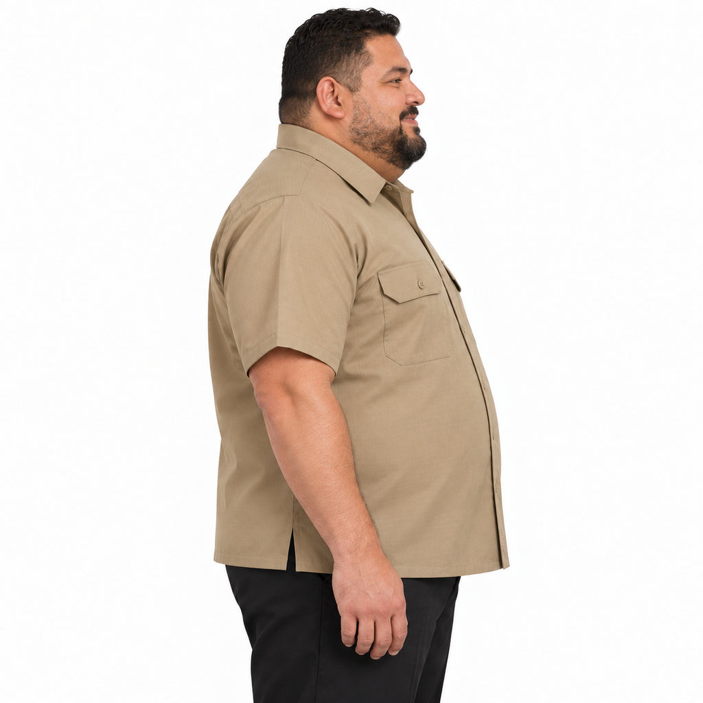 Camisa de trabajo Red Kap SY60 para hombre talla extra color Khaki, perfil derecho desfajada