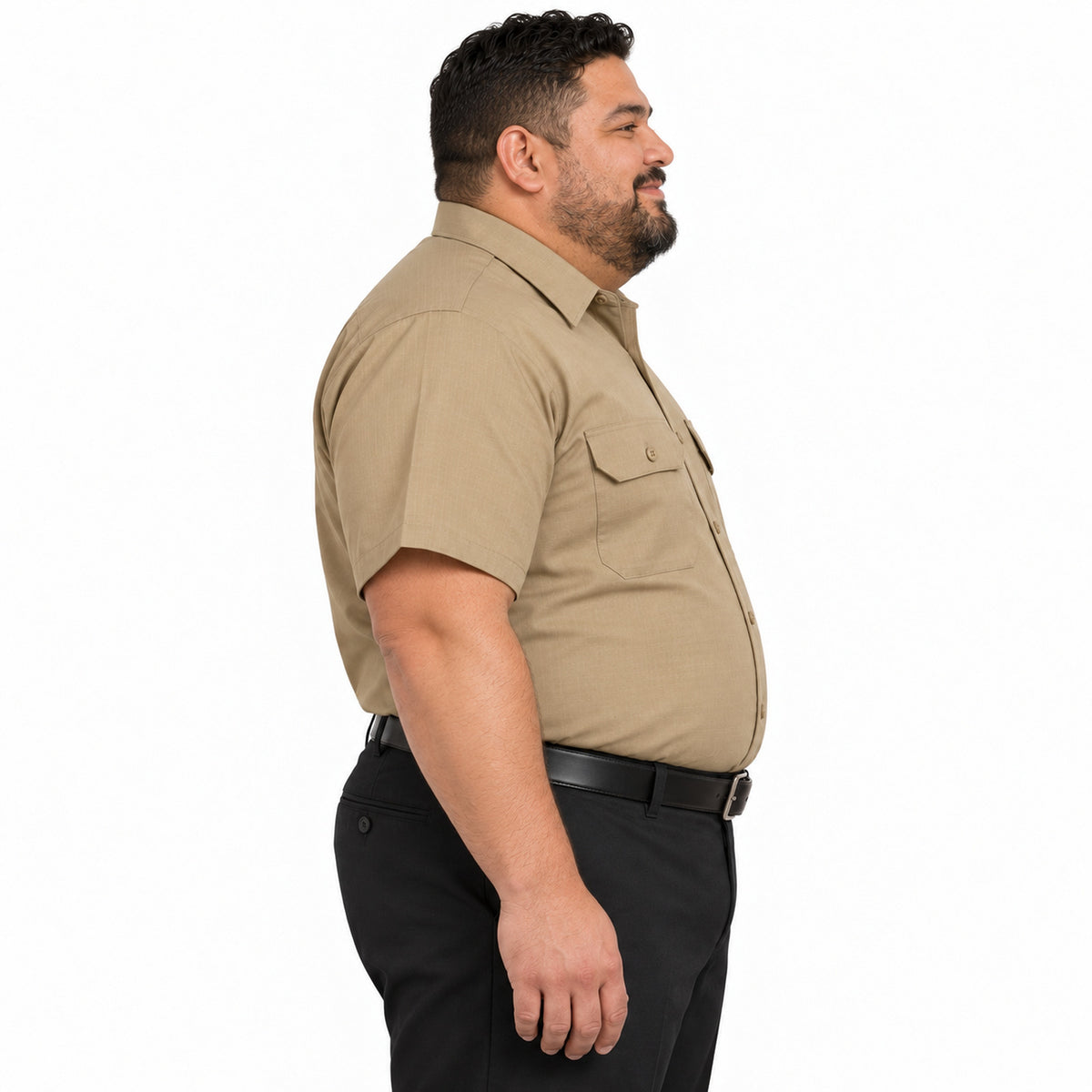 Camisa de trabajo Red Kap SY60 para hombre talla extra color Khaki, perfil derecho fajada | color:khaki