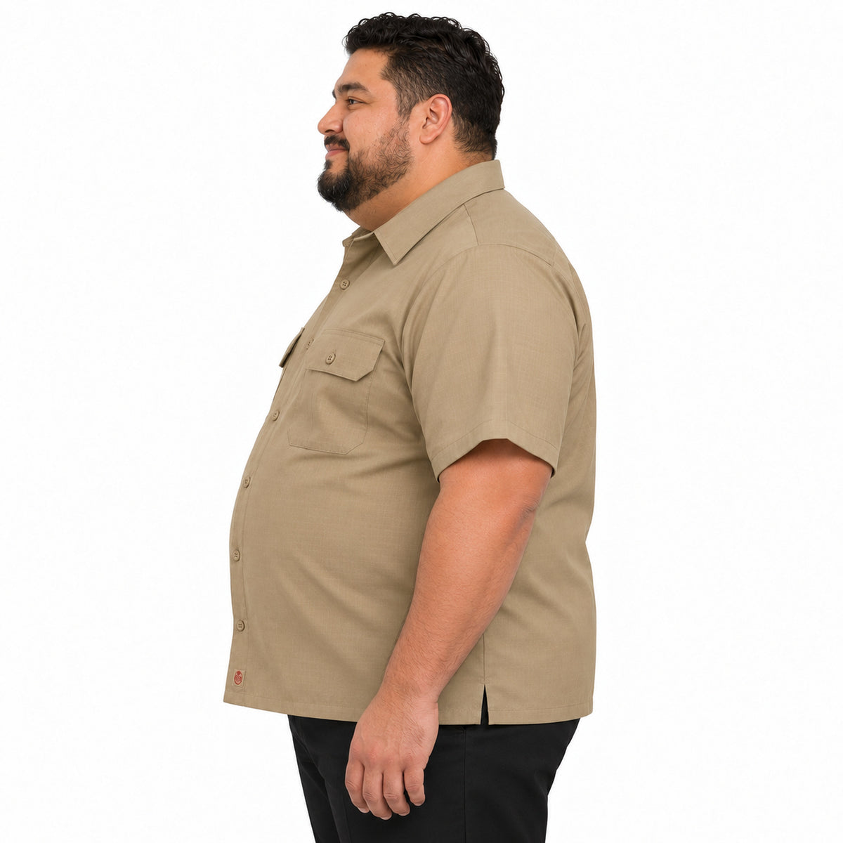 Camisa de trabajo Red Kap SY60 para hombre talla extra color Khaki, perfil izquierdo desfajada | color:khaki