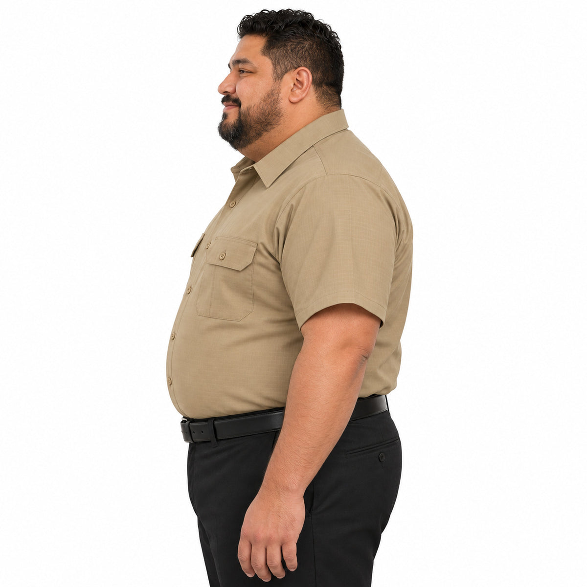 Camisa de trabajo Red Kap SY60 para hombre talla extra color Khaki, perfil izquierdo fajada | color:khaki