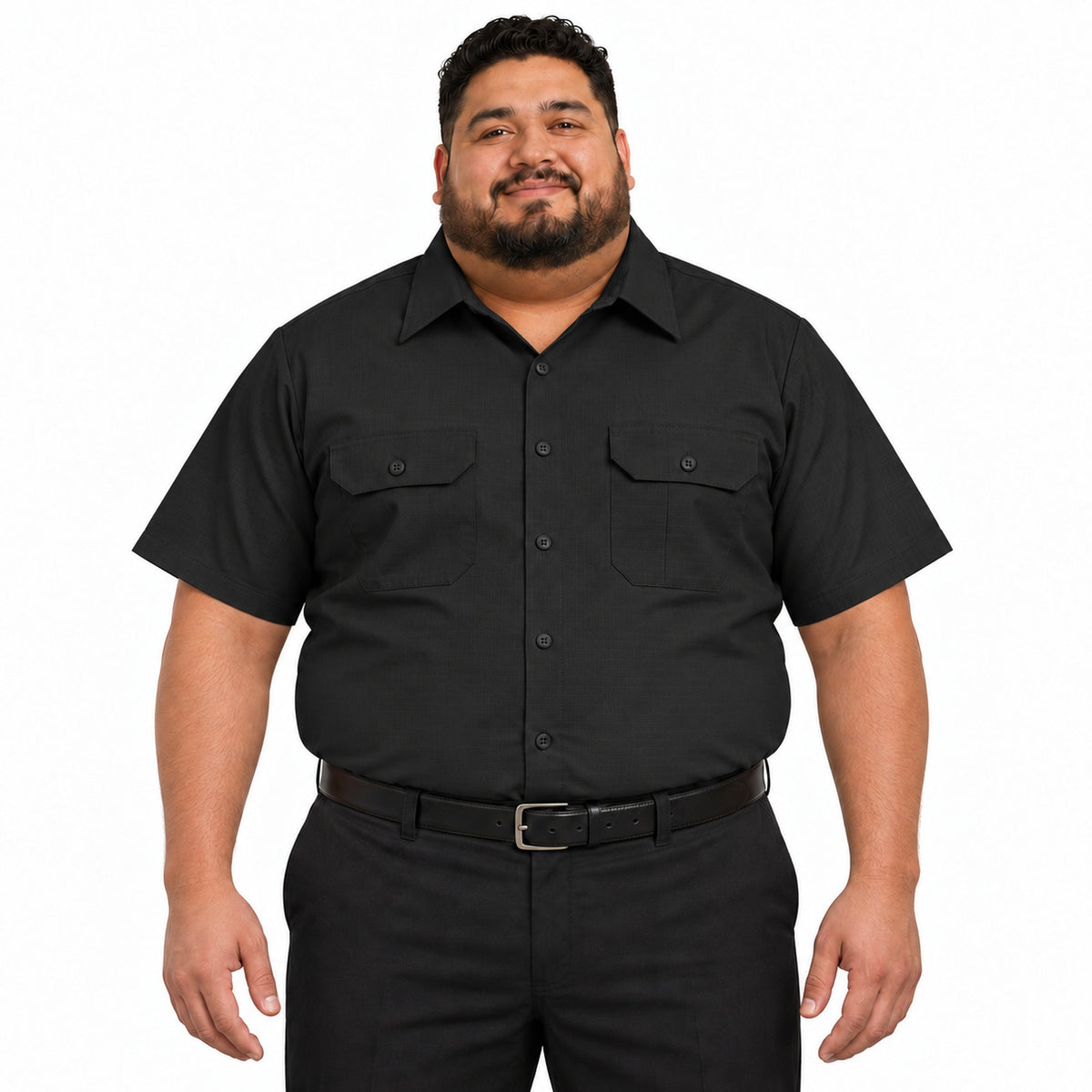 Camisa de trabajo Red Kap SY60 para hombre talla extra color Negra, vista frontal fajada | color:negra