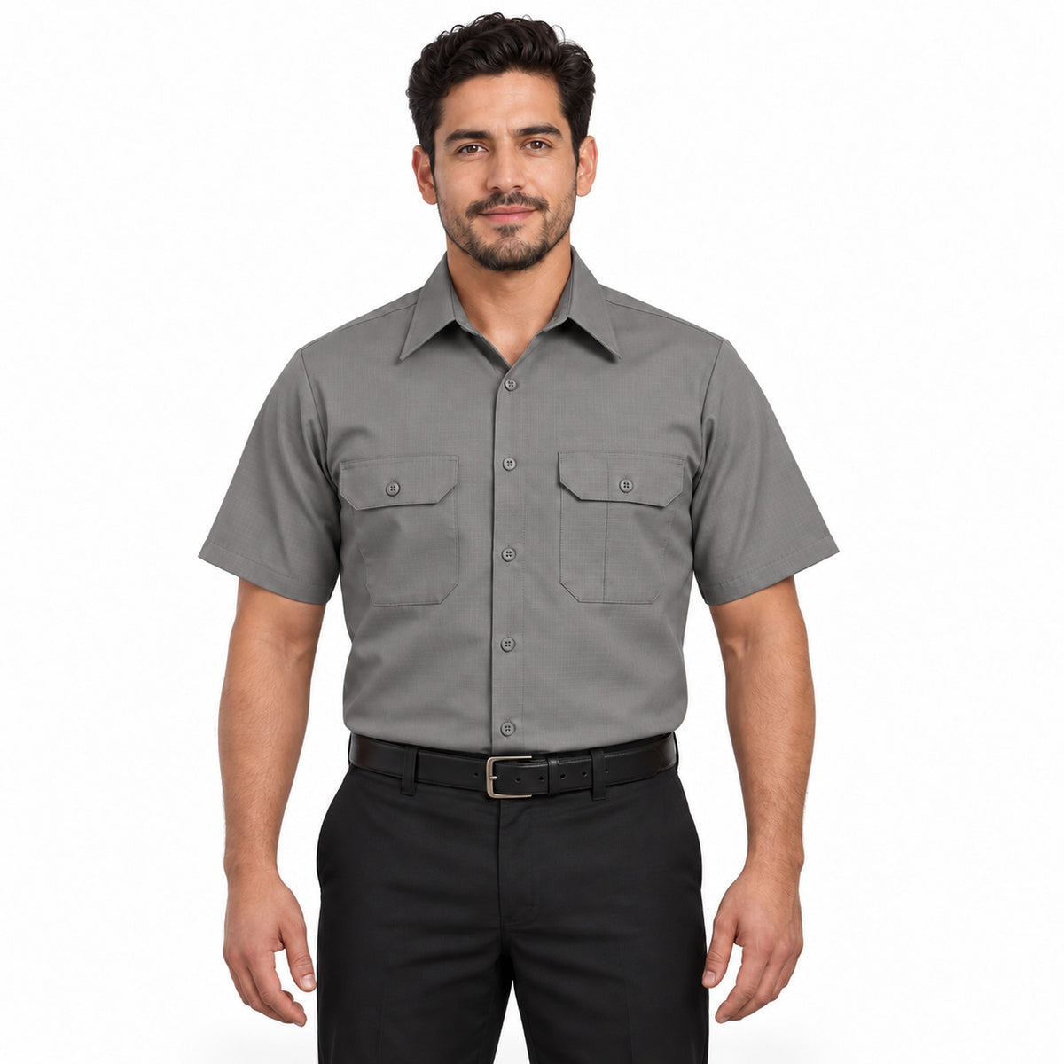 Camisa de trabajo Red Kap SY60 para hombre color Gris, vista frontal fajada | color:gris