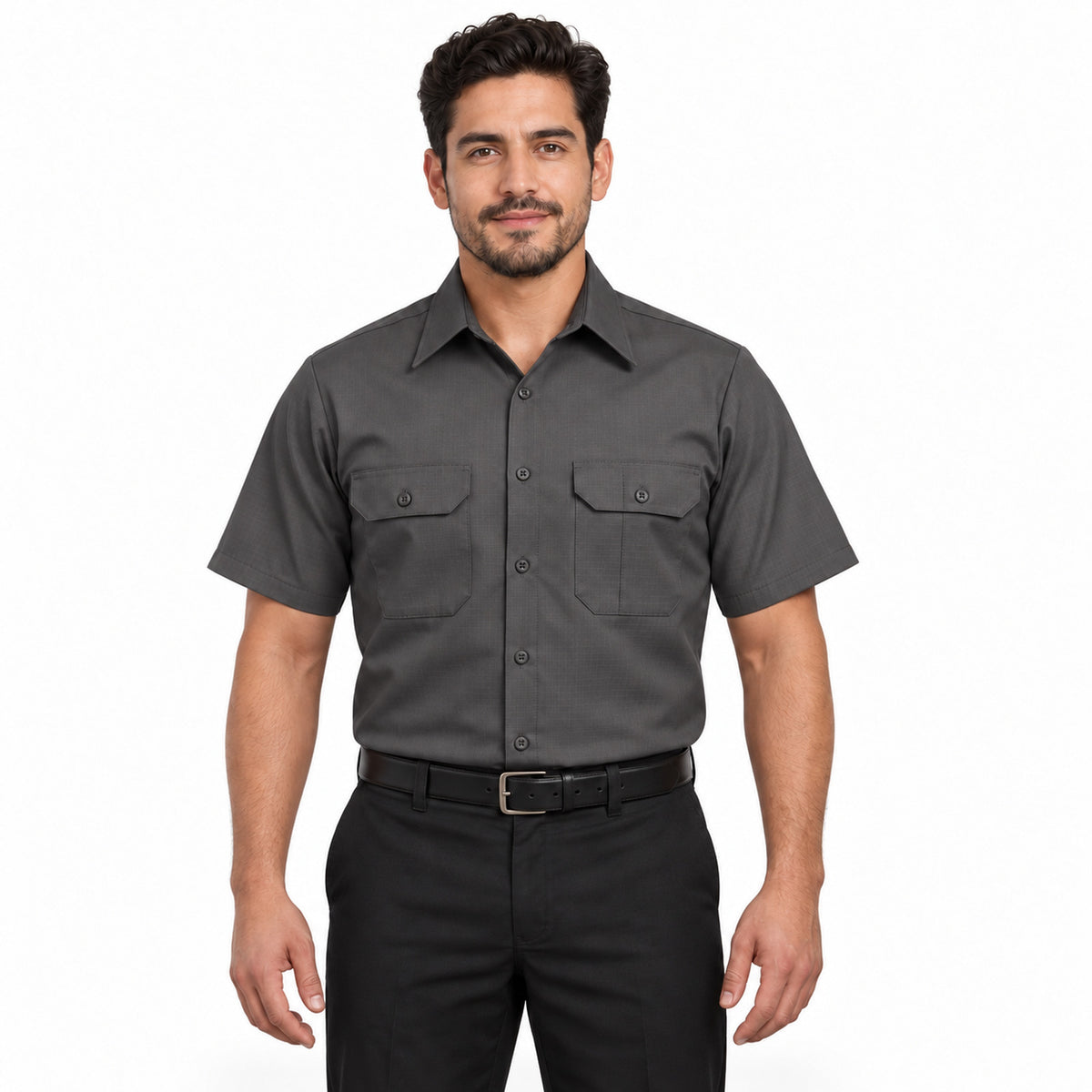 Camisa de trabajo Red Kap SY60 para hombre color Gris Oxford, vista frontal fajada | color:gris-oxford