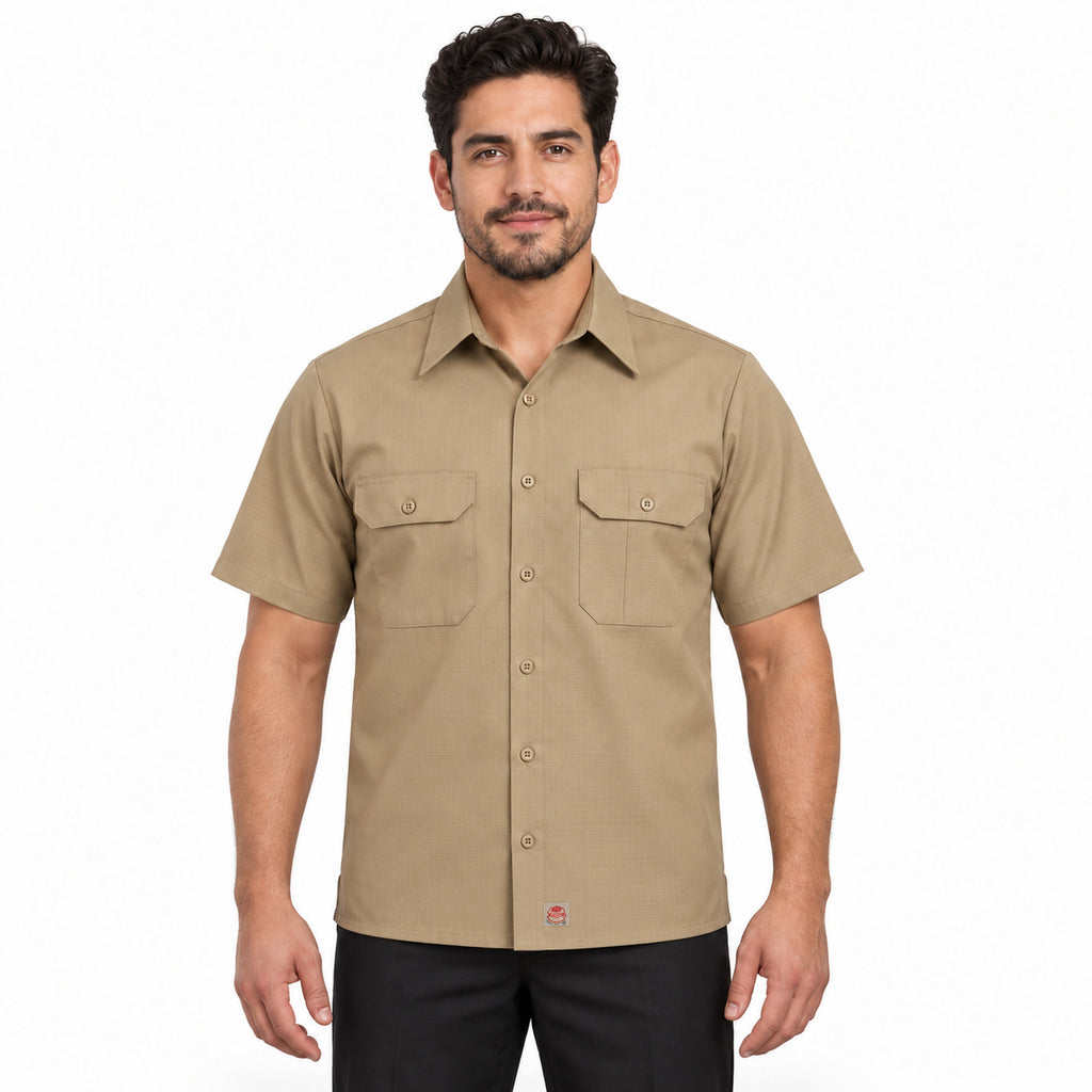 Camisa de trabajo Red Kap SY60 para hombre color Khaki, vista frontal desfajada
