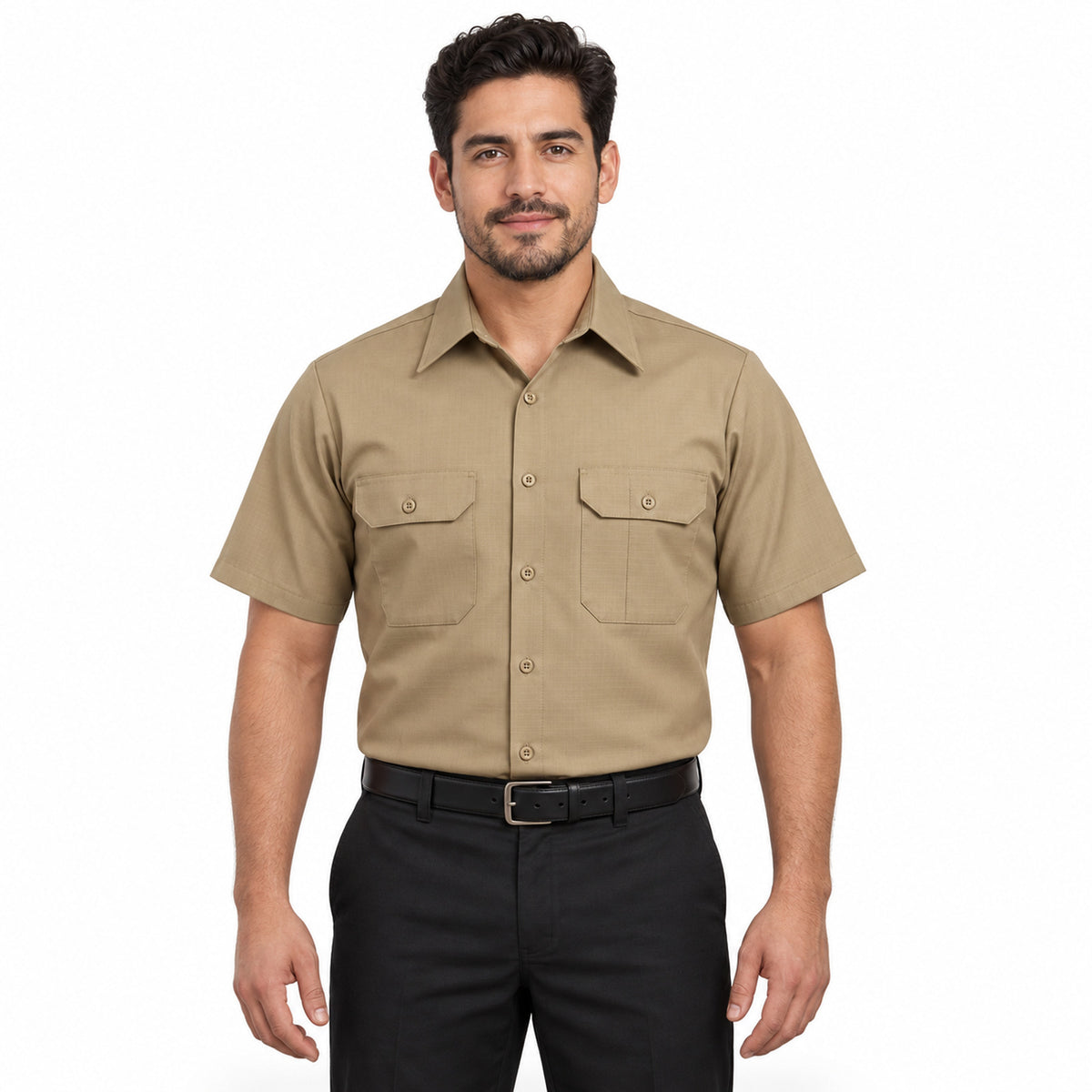 Camisa de trabajo Red Kap SY60 para hombre color Khaki, vista frontal fajada | color:khaki