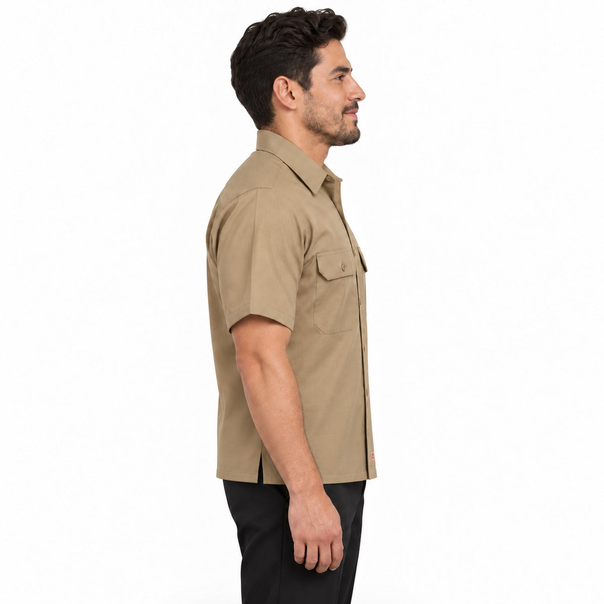 Camisa de trabajo Red Kap SY60 para hombre color Khaki, perfil derecho desfajada | color:khaki