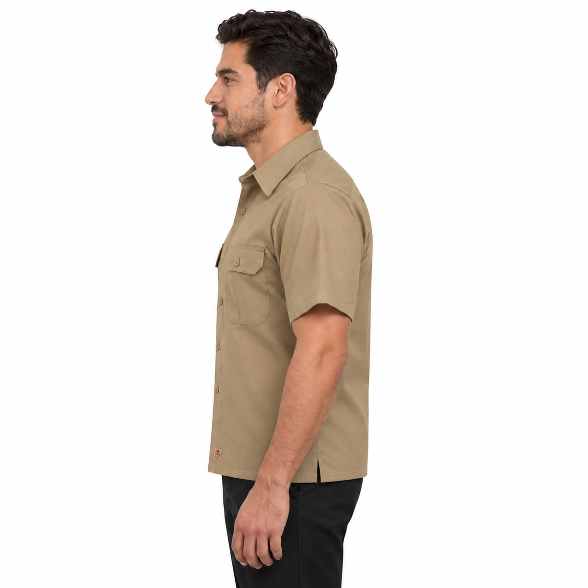 Camisa de trabajo Red Kap SY60 para hombre color Khaki, perfil izquierdo desfajada | color:khaki