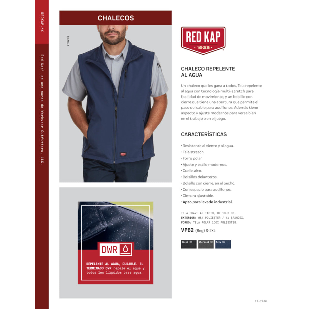 Ficha técnica del chaleco softshell Red Kap VP62 para hombre | color:todos