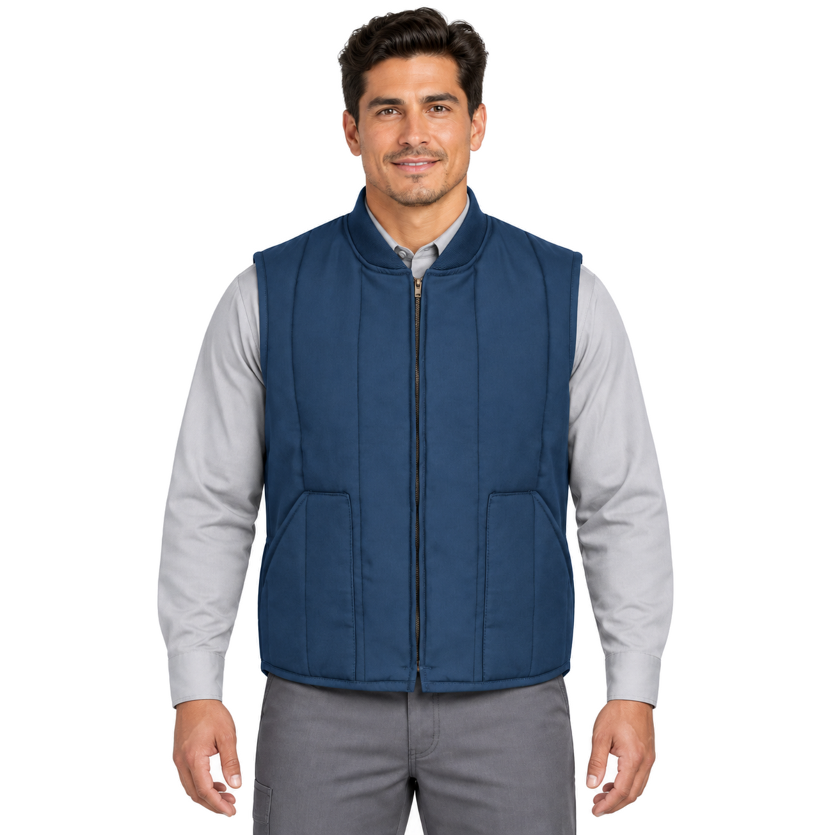 Chaleco acolchado Red Kap VT22 para hombre azul marino, vista frontal con modelo | color:azul-marino