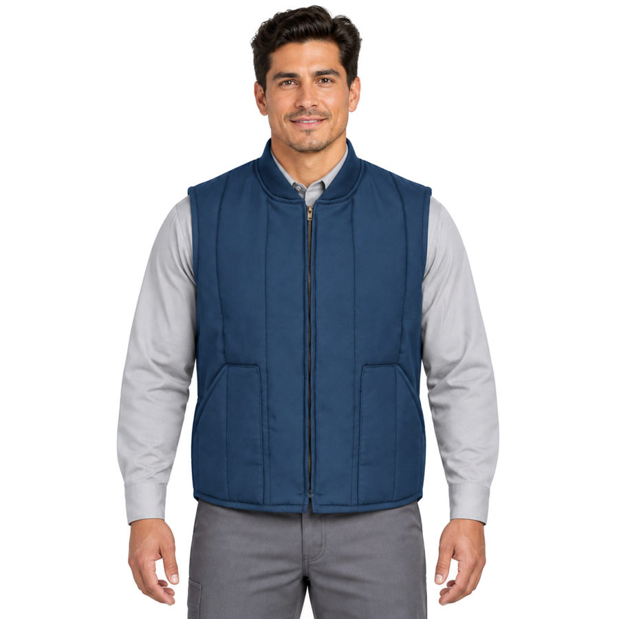 Chaleco acolchado Red Kap VT22 para hombre azul marino, vista frontal con modelo | color:azul-marino