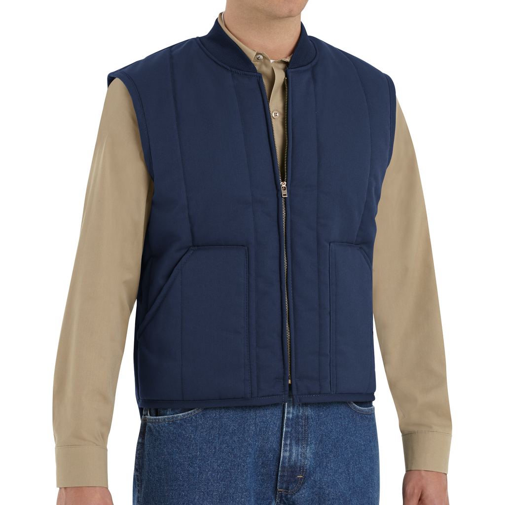 Chaleco acolchado Red Kap VT22 para hombre azul marino, vista frontal en uso