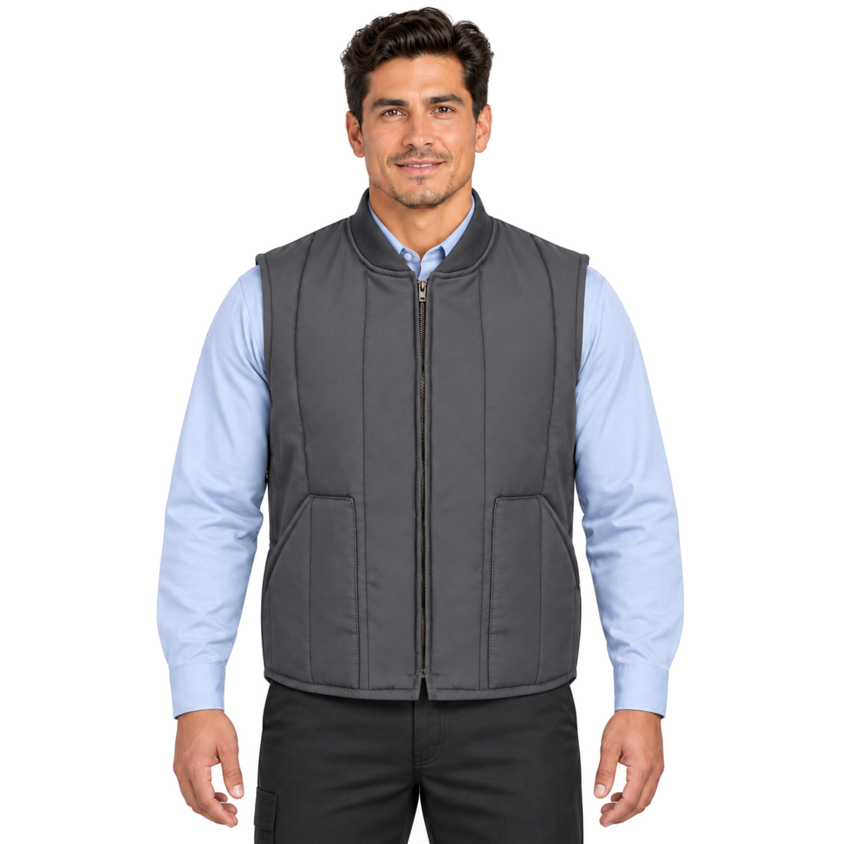 Chaleco acolchado Red Kap VT22 para hombre gris Oxford, vista frontal con modelo | color:gris-oxford