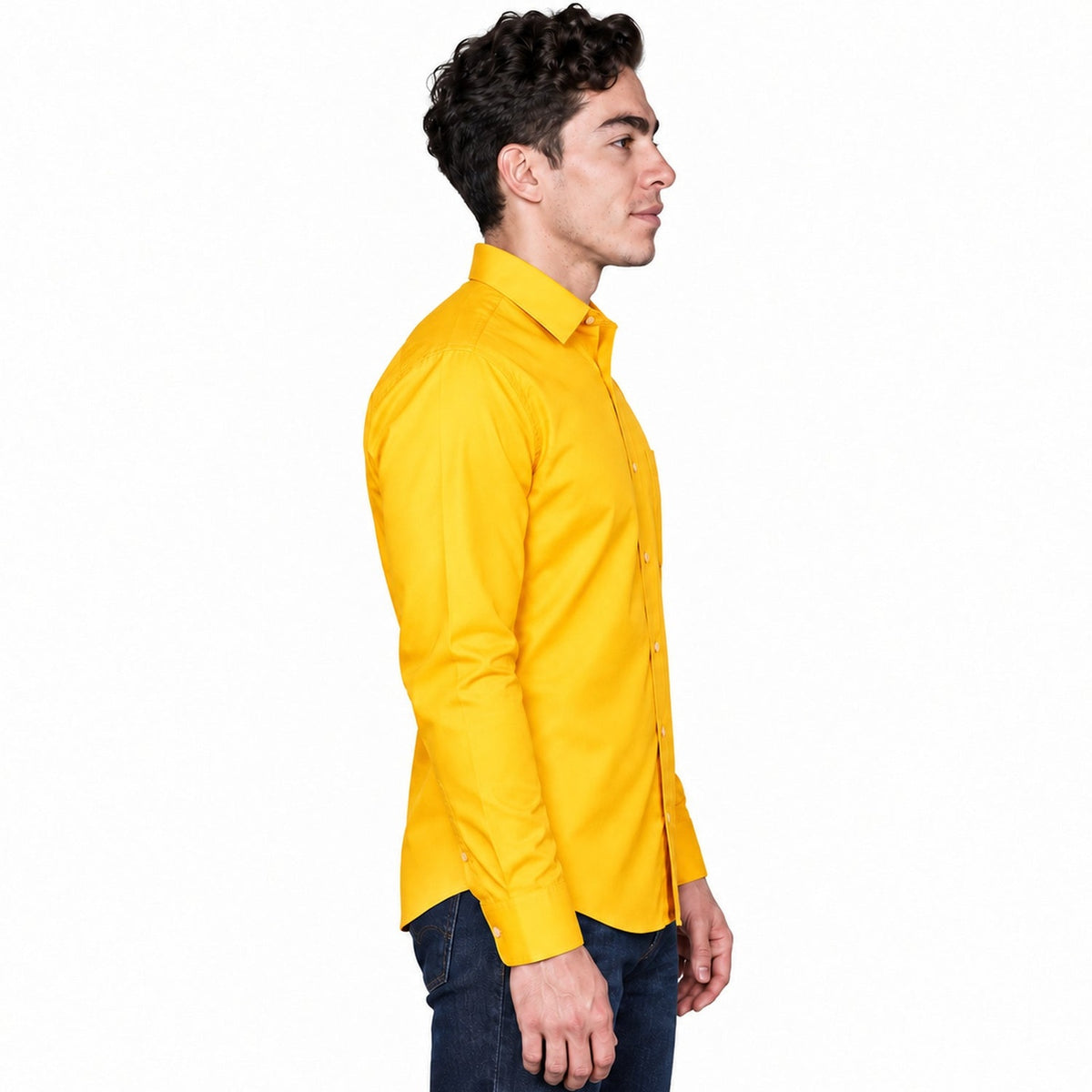 Camisa de vestir para hombre Rodolfo Mango - Rodolfo, perfil derecho desfajada con mezclilla | color:mango-rodolfo
