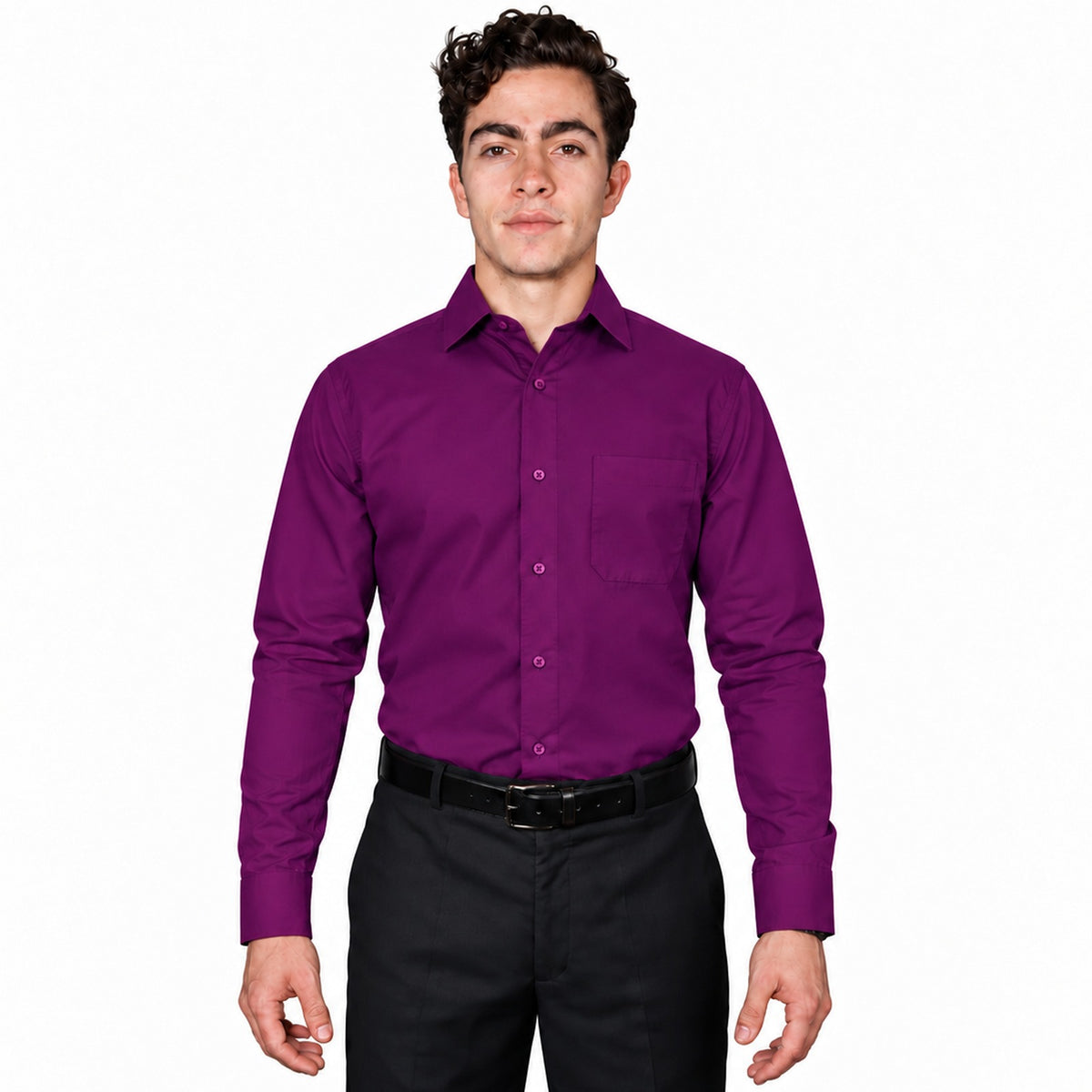 Camisa de vestir para hombre Rodolfo morada, frontal fajada | color:morada-rodolfo