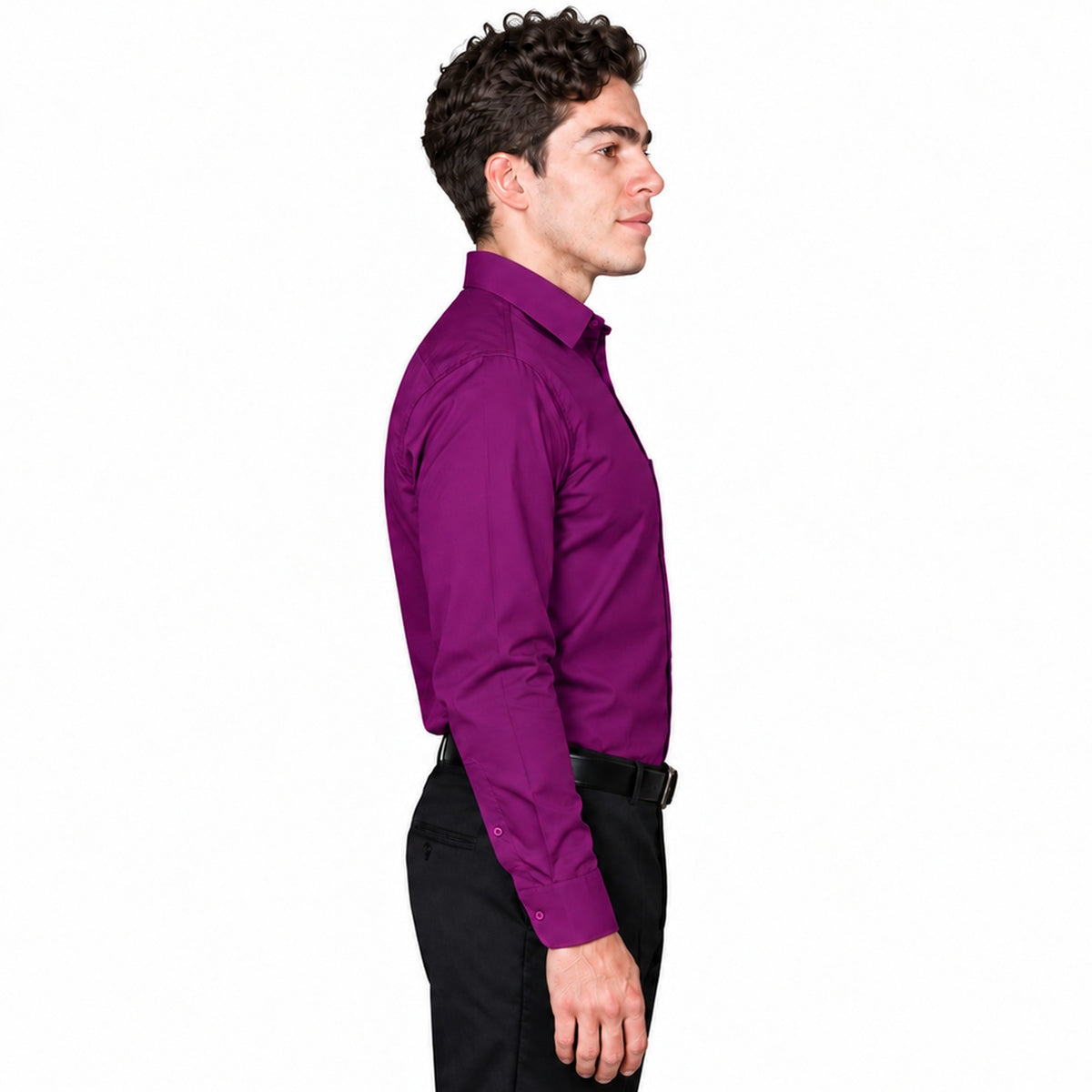 Camisa de vestir para hombre Rodolfo morada, perfil derecho fajada | color:morada-rodolfo