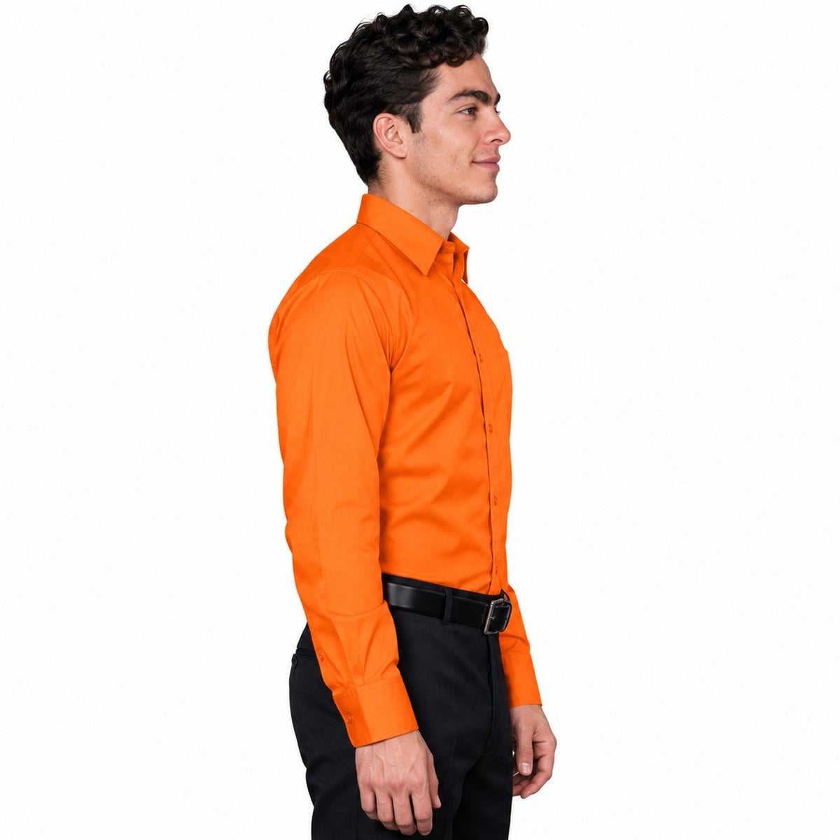 Camisa de vestir para hombre Rodolfo naranja, frontal desfajada | color:naranja-rodolfo