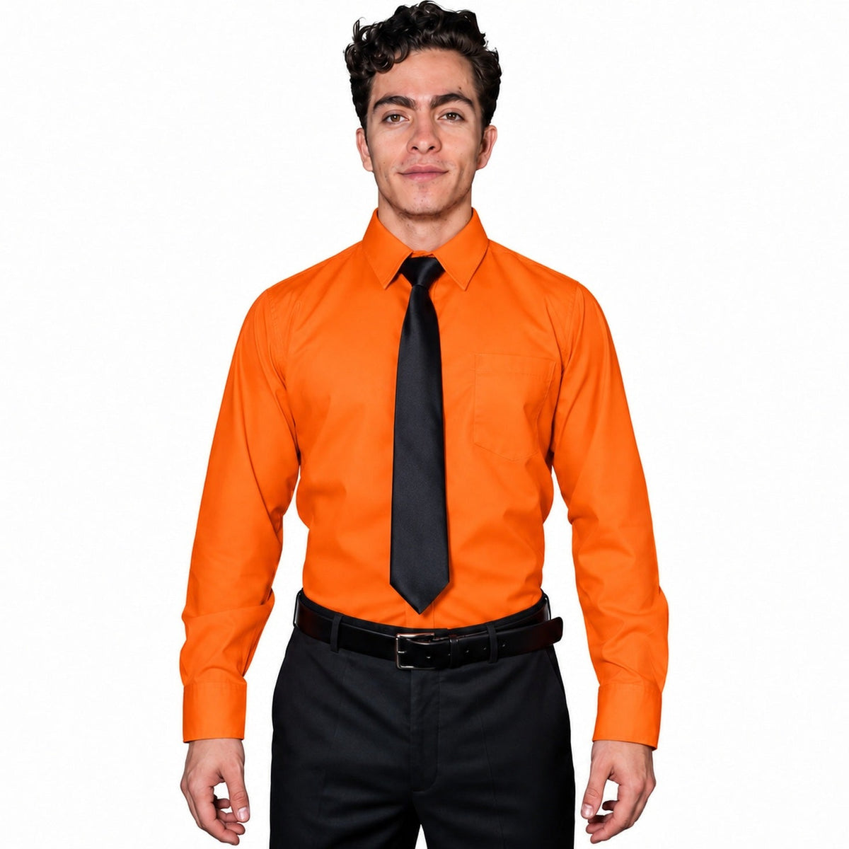 Camisa de vestir para hombre Rodolfo naranja, frontal fajada corbata | color:naranja-rodolfo