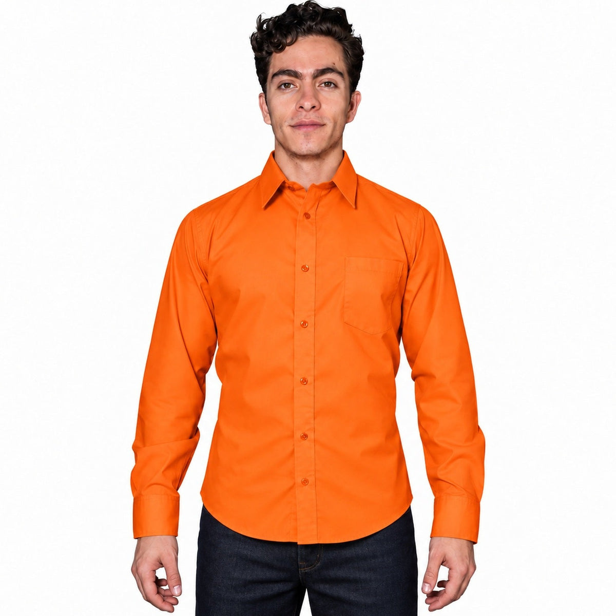 Camisa de vestir para hombre Rodolfo naranja, perfil derecho fajada | color:naranja-rodolfo