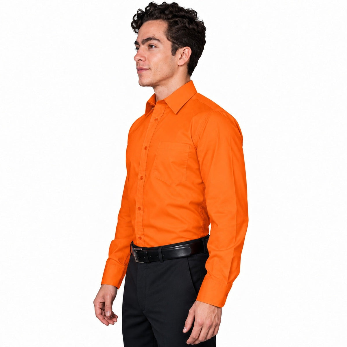 Camisa de vestir para hombre Rodolfo naranja, perfil izquierdo fajada | color:naranja-rodolfo