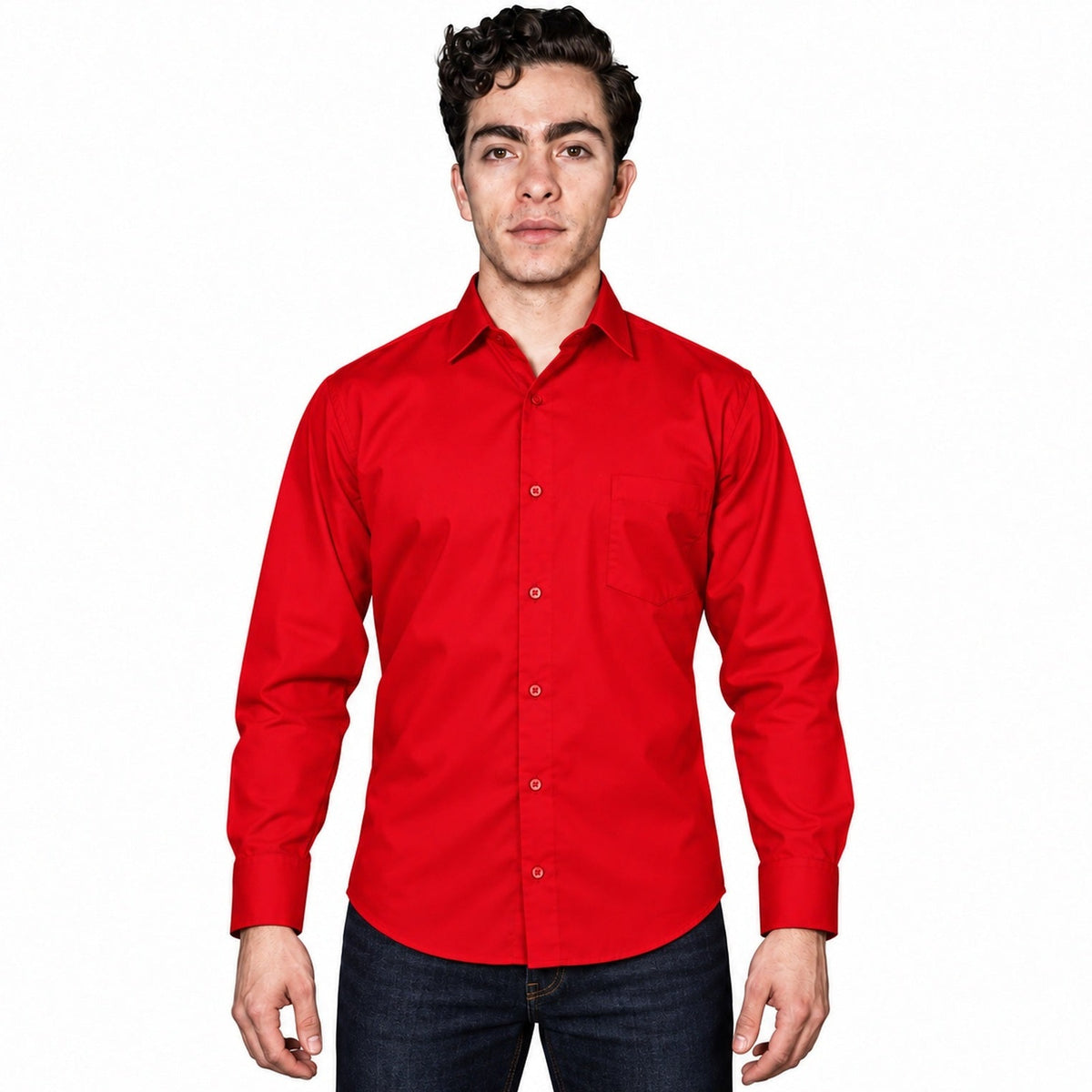 Camisa de vestir para hombre Rodolfo roja, frontal desfajada | color:roja-rodolfo