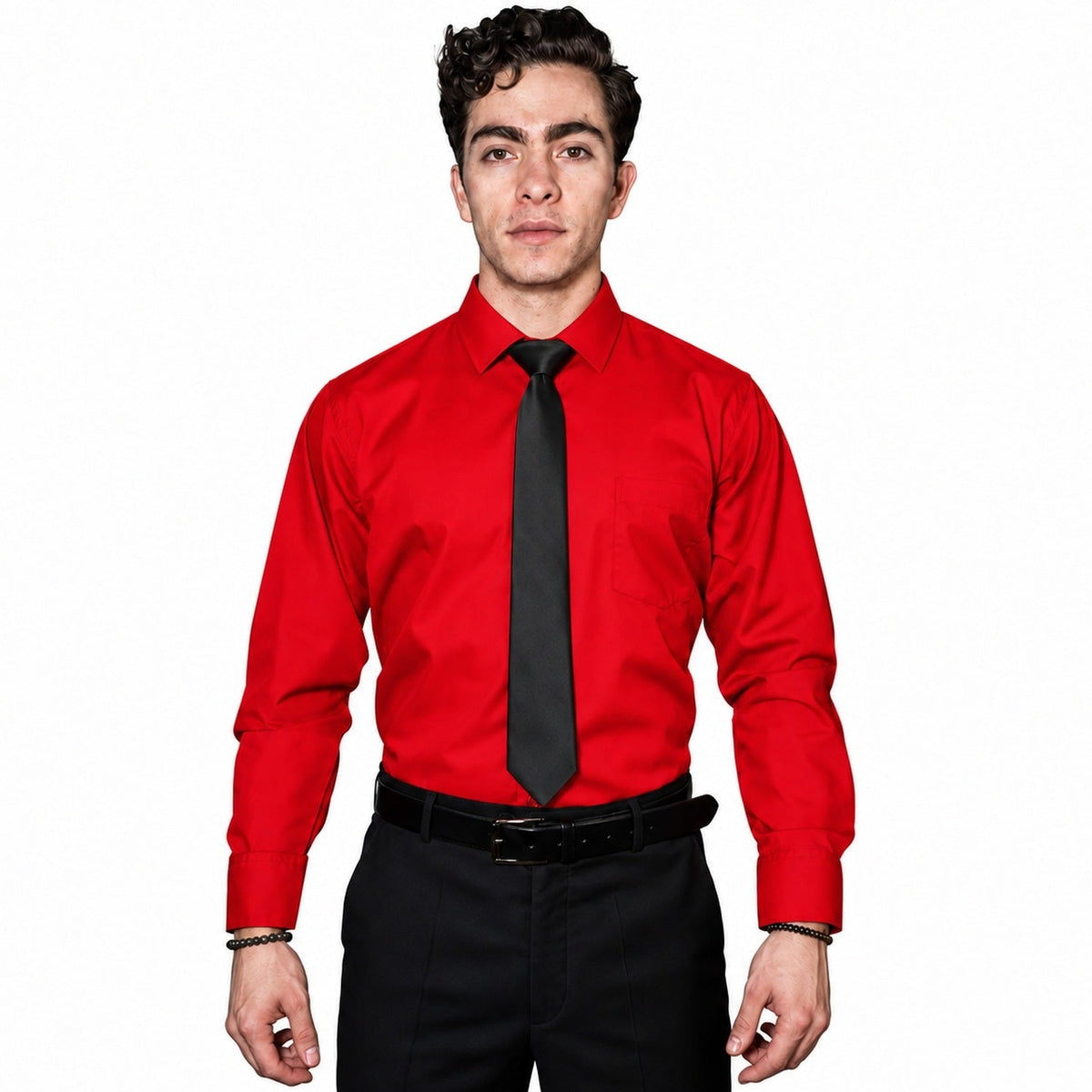 Camisa de vestir para hombre Rodolfo roja, frontal fajada corbata | color:roja-rodolfo
