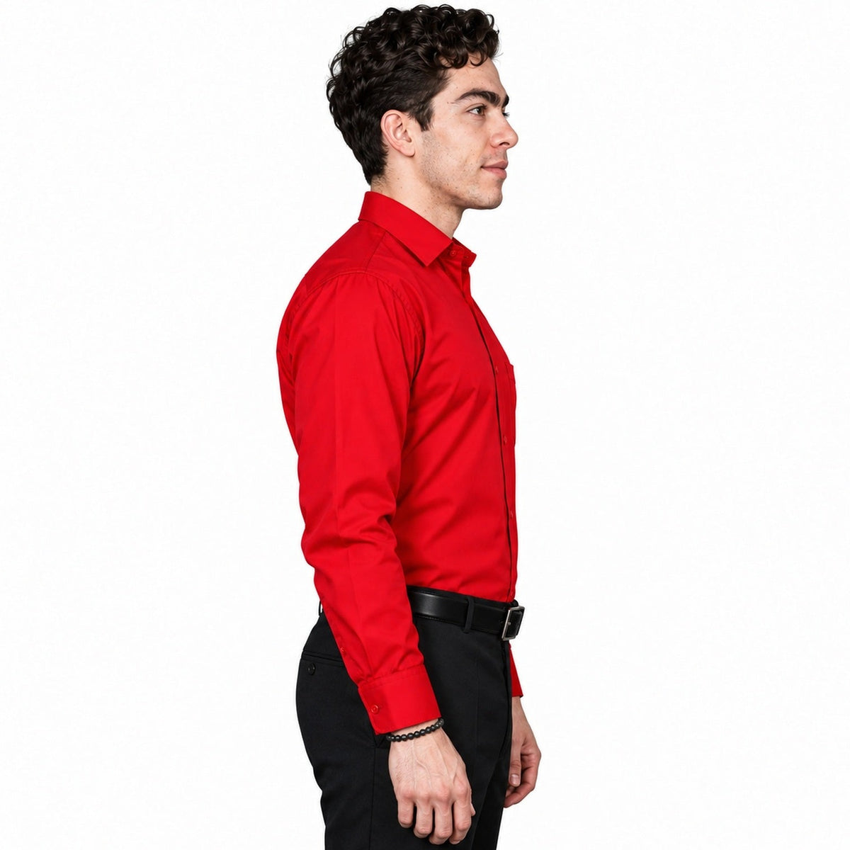 Camisa de vestir para hombre Rodolfo roja, perfil derecho fajada | color:roja-rodolfo