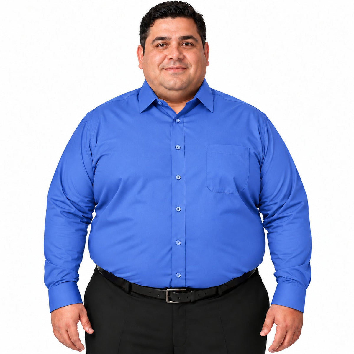 Vista frontal, camisa fajada sin corbata de camisa de vestir azul Francia para hombre Rodolfo, tallas extra 52 a 56 | color:azul-francia-rodolfo