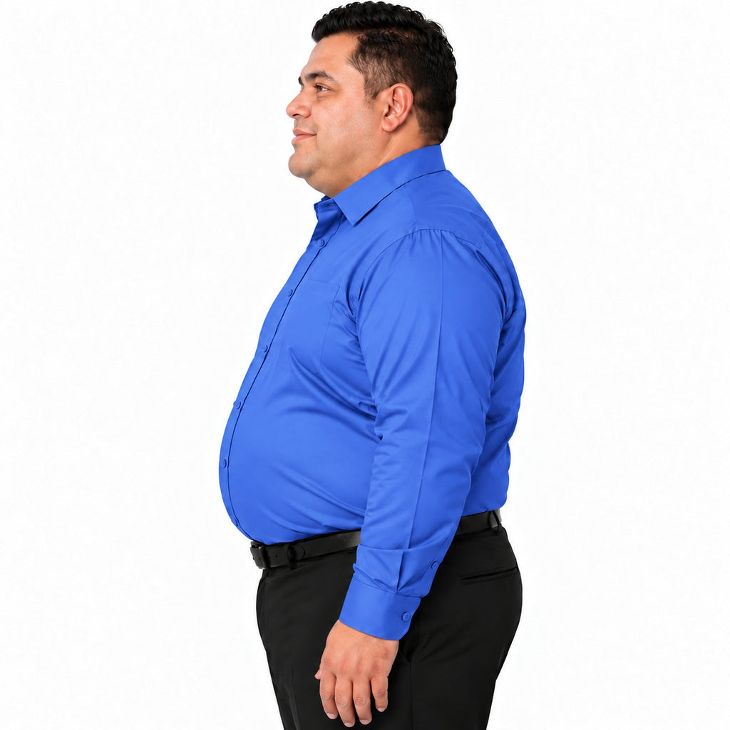 Perfil derecho, camisa fajada de camisa de vestir azul Francia para hombre Rodolfo, tallas extra 52 a 56