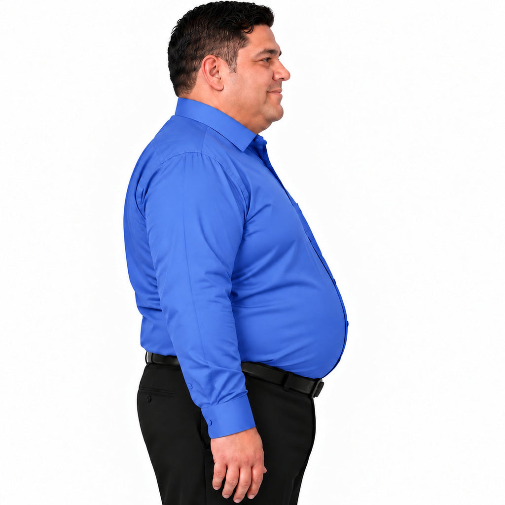 Perfil izquierdo, camisa fajada de camisa de vestir azul Francia para hombre Rodolfo, tallas extra 52 a 56