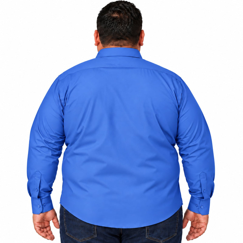 Vista trasera, camisa desfajada de camisa de vestir azul Francia para hombre Rodolfo, tallas extra 52 a 56
