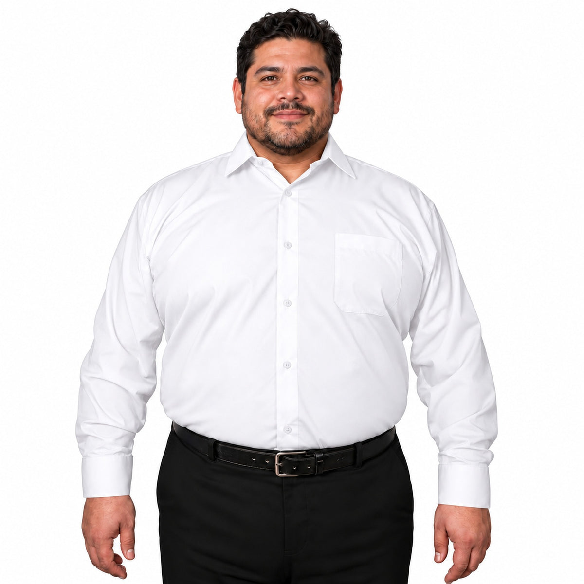 Camisa de vestir blanca tallas extra 44 a 50, frontal fajada sin corbata, Rodolfo | color:blanca-rodolfo