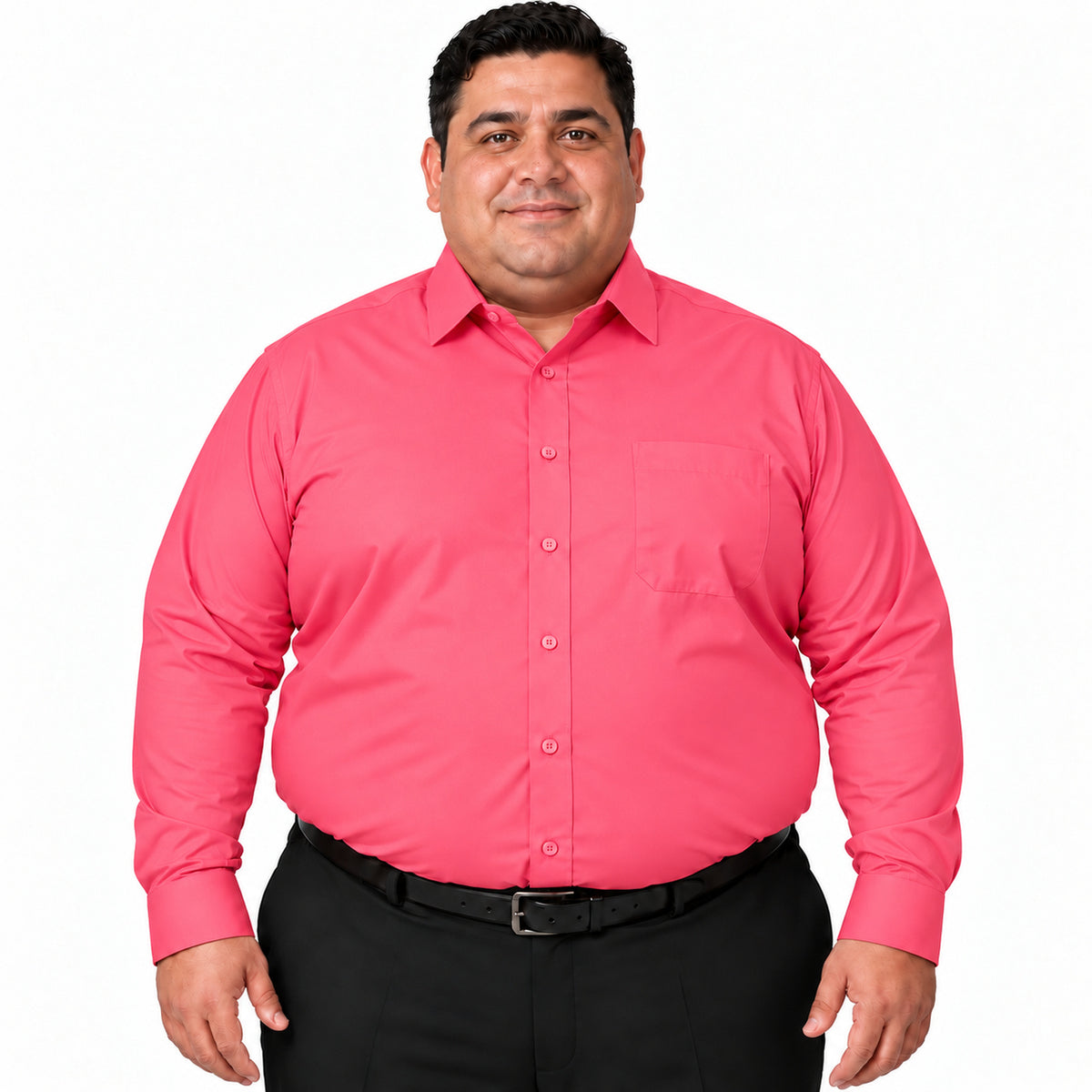 Vista frontal fajada sin corbata de camisa de vestir coral para hombre Rodolfo, tallas extra 52 a 56 | color:coral-rodolfo