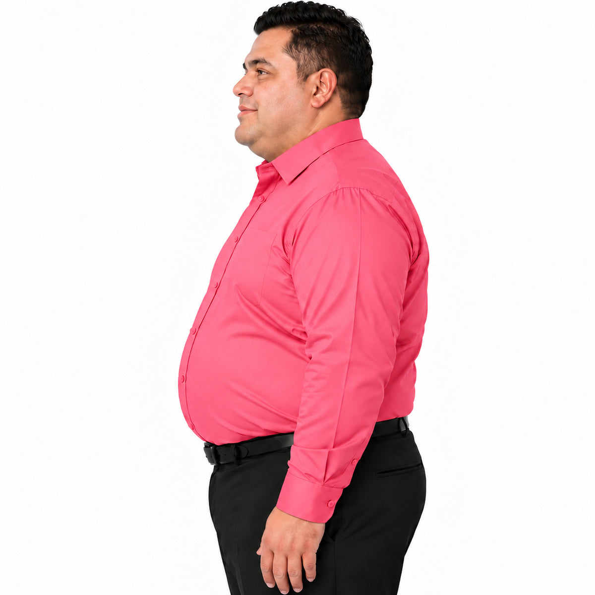 Perfil derecho fajado de camisa de vestir coral para hombre Rodolfo, tallas extra 52 a 56 | color:coral-rodolfo