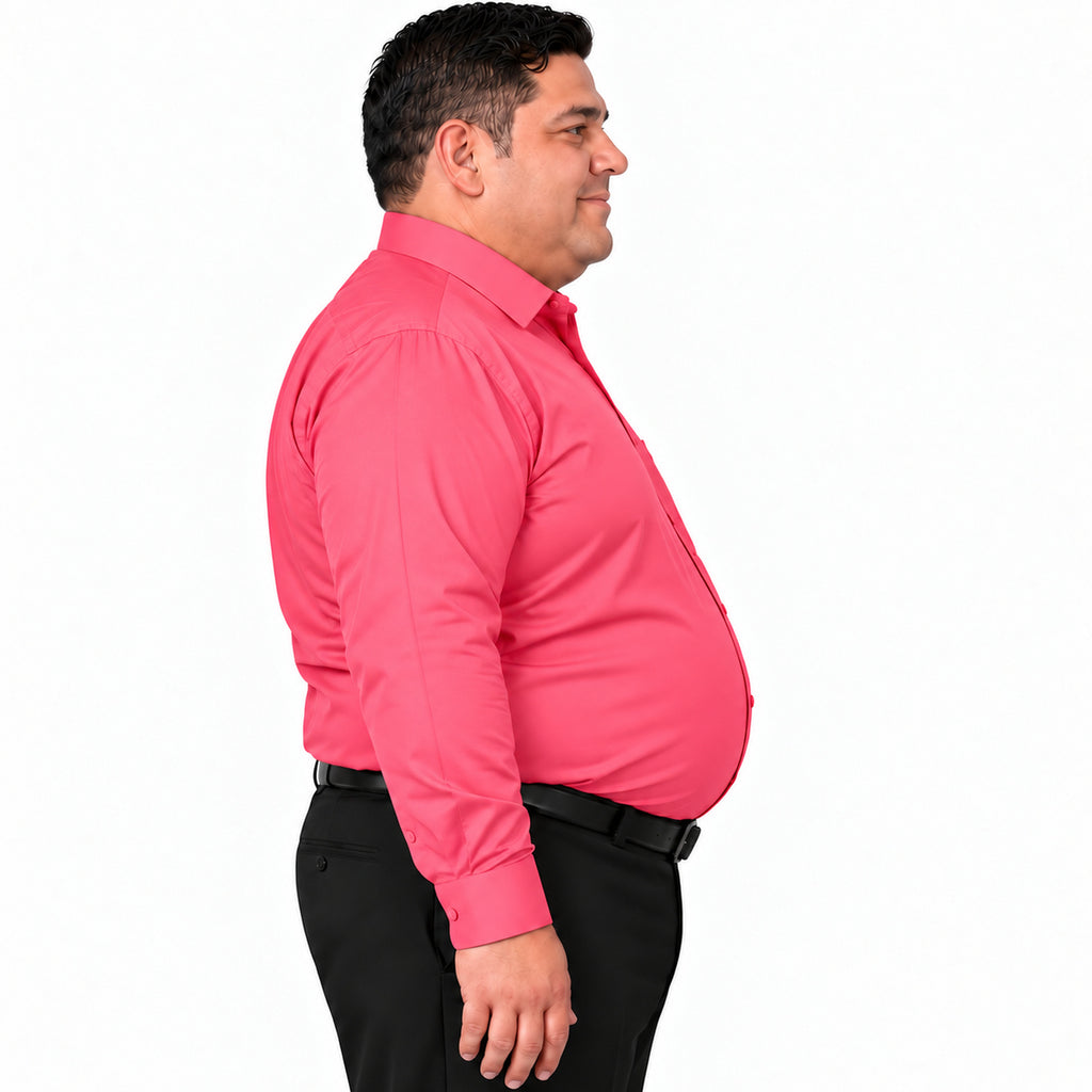 Perfil izquierdo fajado de camisa de vestir coral para hombre Rodolfo, tallas extra 52 a 56