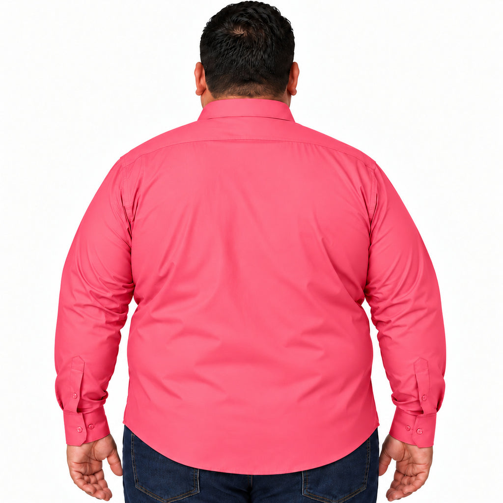 Vista trasera desfajada con jeans de camisa de vestir coral para hombre Rodolfo, tallas extra 52 a 56