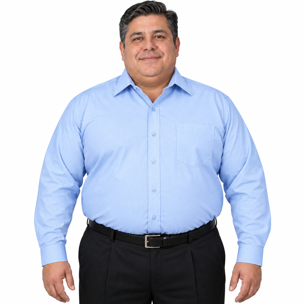 Camisa de vestir Rodolfo Valentini azul cielo para hombre, tallas extras 52 a 56, frontal fajada sin corbata | color:azul-cielo-rodolfo