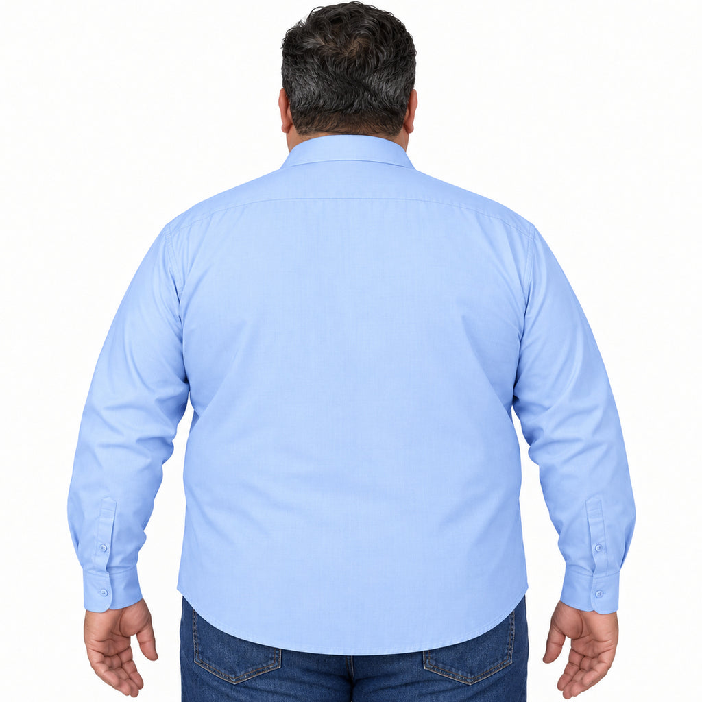 Camisa de vestir Rodolfo Valentini azul cielo para hombre, tallas extras 52 a 56, espalda desfajada lisa con mezclilla