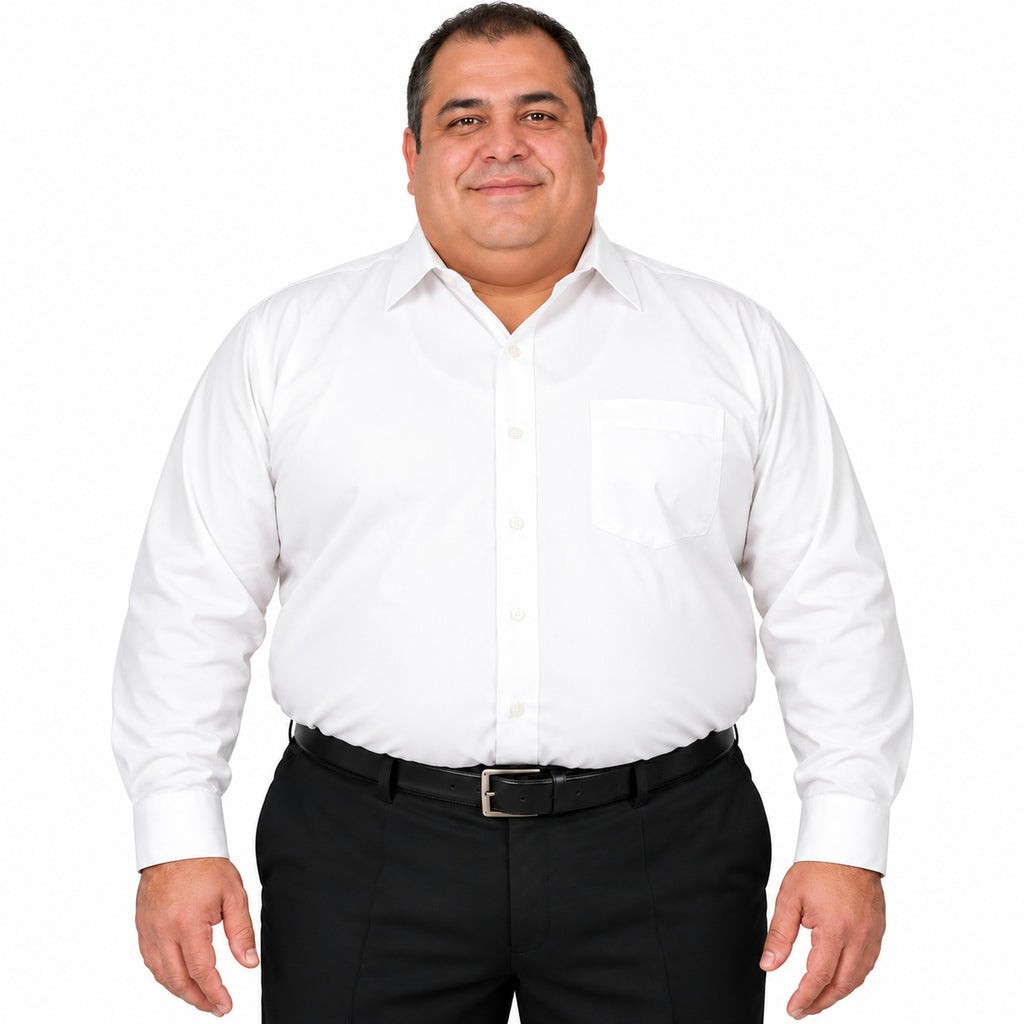 Camisa de vestir Rodolfo Valentini blanca para hombre, tallas extras 52 a 56, frontal fajada sin corbata