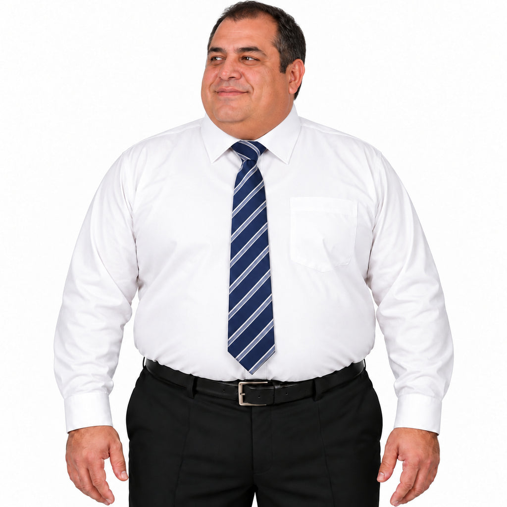 Camisa de vestir Rodolfo Valentini blanca para hombre, tallas extras 52 a 56, frontal fajada con corbata diagonal