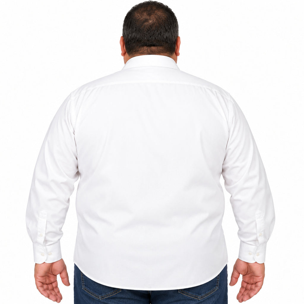 Camisa de vestir Rodolfo Valentini blanca para hombre, tallas extras 52 a 56, espalda desfajada lisa con mezclilla