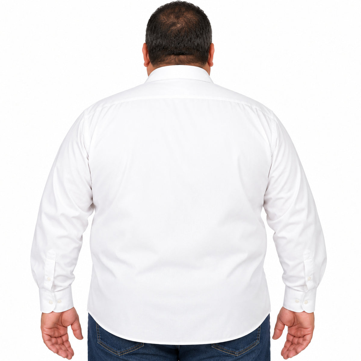 Camisa de vestir Rodolfo Valentini blanca para hombre, tallas extras 52 a 56, espalda desfajada lisa con mezclilla | color:blanca-rodolfo