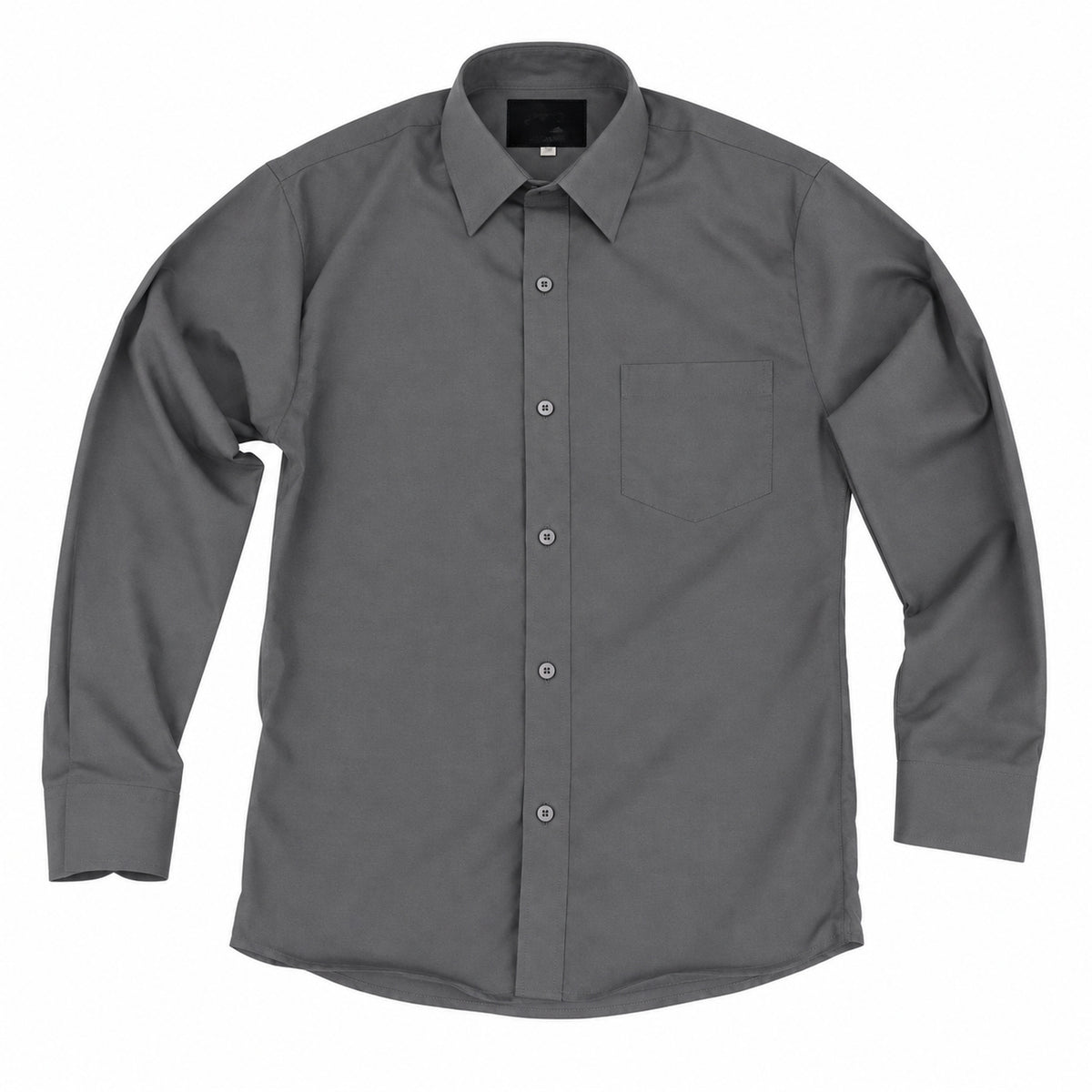 Camisa de vestir Rodolfo Valentini gris Oxford para hombre, tallas extras 52 a 56, prenda sola en plano frontal con bolsillo | color:gris-oxford-rodolfo