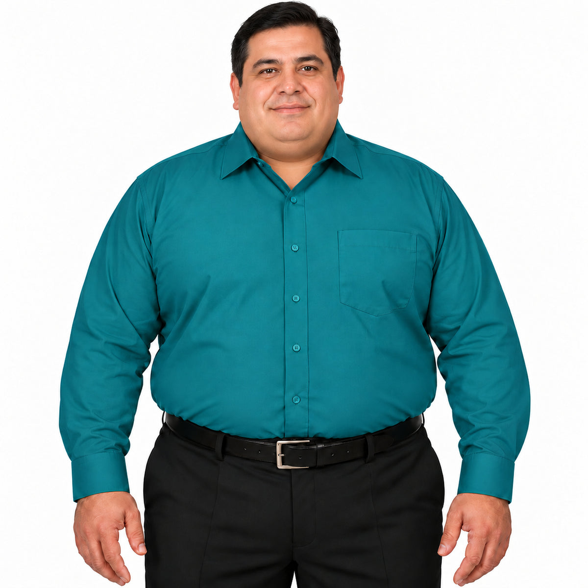 Camisa de vestir Rodolfo Valentini verde jade para hombre, tallas extras 52 a 56, frontal fajada sin corbata | color:jade-rodolfo