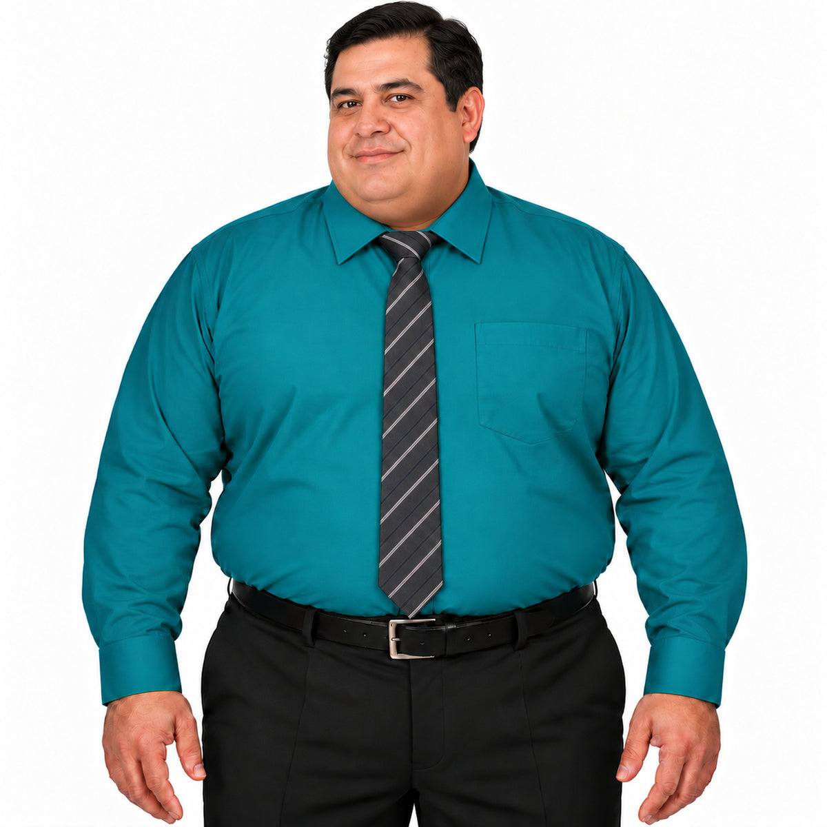 Camisa de vestir Rodolfo Valentini verde jade para hombre, tallas extras 52 a 56, frontal fajada con corbata diagonal | color:jade-rodolfo