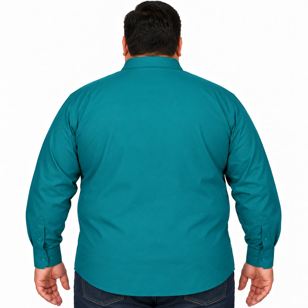 Camisa de vestir Rodolfo Valentini verde jade para hombre, tallas extras 52 a 56, espalda desfajada lisa con mezclilla