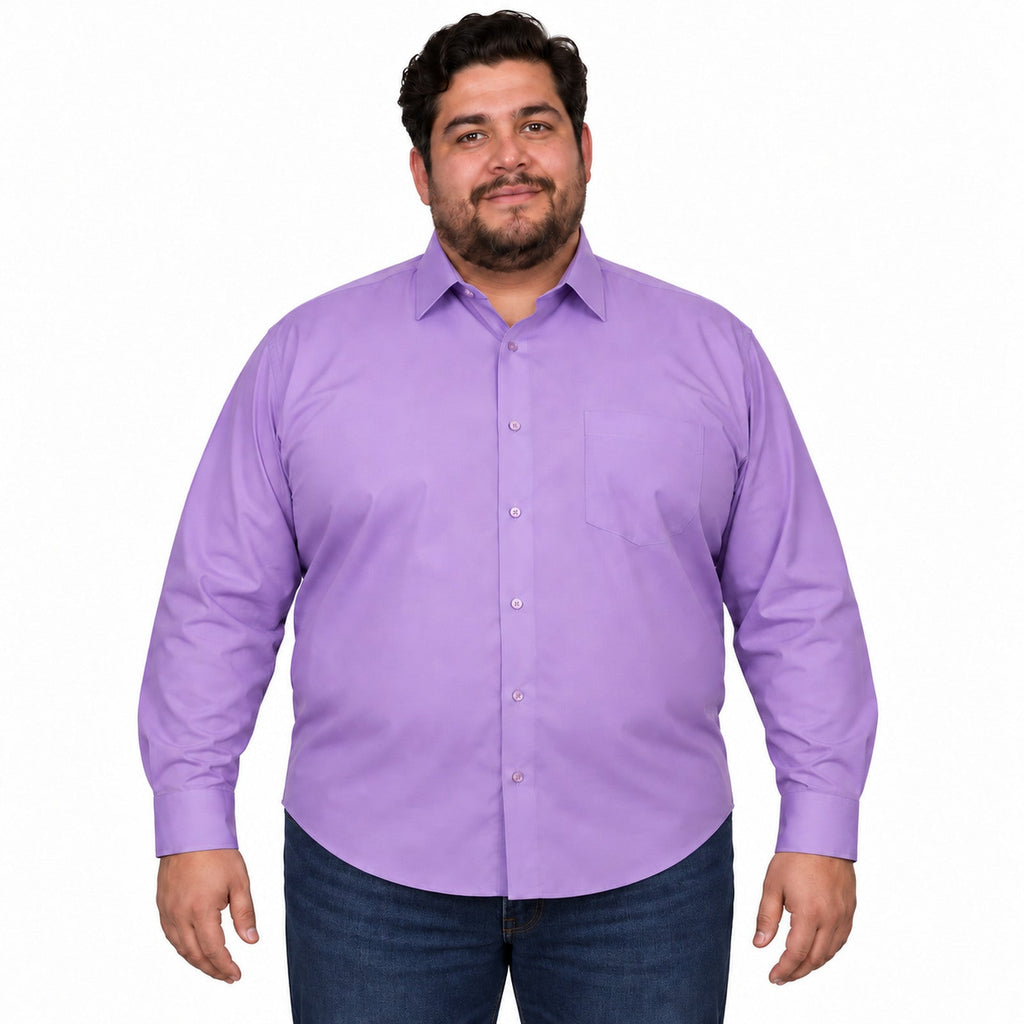 Camisa de vestir Rodolfo para hombre lila, frontal desfajada con mezclilla